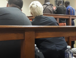 Sitting in court to support Robert Lynn. He was a victim of a farm attack and still has a bullet lodged in his neck. Pictured are also the three alleged attackers. Robert recognised them as they walked into court. His wife Sue was shot then suffocated with a plastic bag.